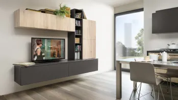 Parete Attrezzata Living Play finitura Rovere Medio e laccato opaco Ardesia di Veneta Cucine