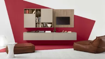 Parete Attrezzata sospesa Modulo 5 in laccato opaco Silk Avana e Quercia Medio Dek di Veneta Cucine