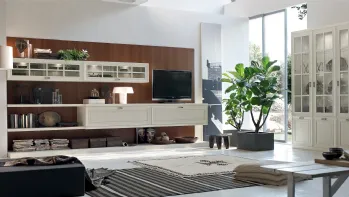 Parete Attrezzata Murano MU455 con boiserie Noce e mobile finitura Panna di Maronese Acf