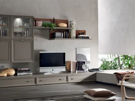Libreria Murano MU460 finitura Grigio con inserto boiserie Noce di Maronese Acf
