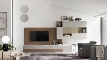 Parete Attrezzata Seta SA2207 in melaminico Rovere Avena e laccato opaco di Maronese Acf
