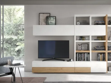 Parete Attrezzata Seta Spalla SA2215 in melaminico Rovere Nodato e Cemento Bianco di Maronese Acf