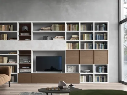 Parete Attrezzata Spalla SA2222 in Rovere Grigio e melaminico Cemento Grigio di Maronese Acf