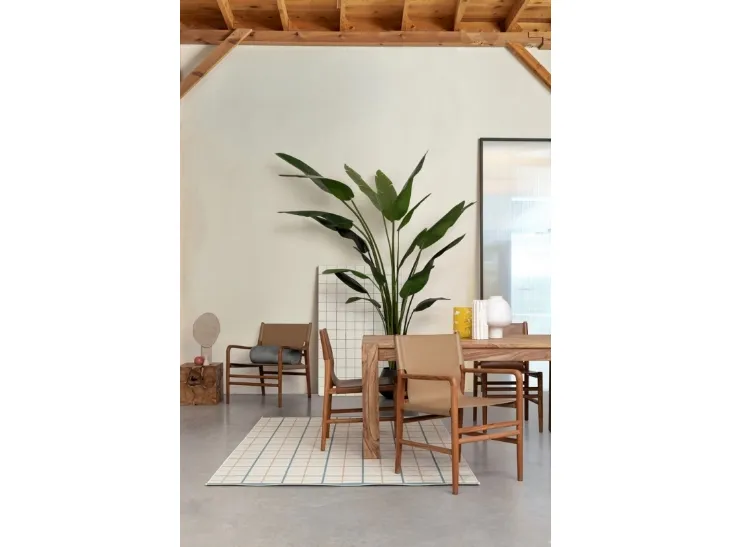 Poltroncina in pelle e teak Caroline di Bizzotto