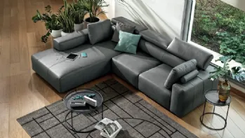 Divano relax in pelle con penisola Dado di Calligaris