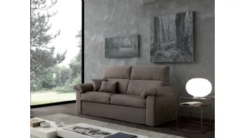 Divano letto lineare color fango e braccioli con cuscini di Crippa Salotti