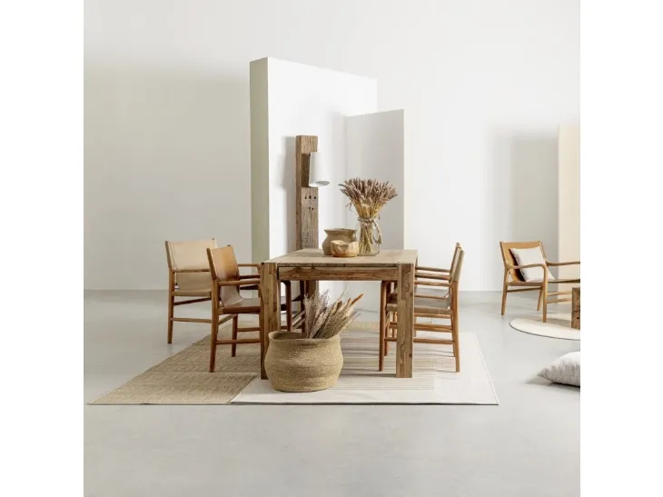 Sedia in pelle e Teak Caroline di Bizzotto