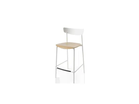 Sgabello Clip in metallo con seduta in legno di Connubia