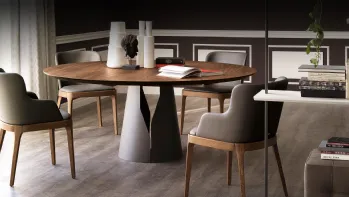 Tavolo rotondo con base in metallo e piano in legno Giano di Cattelan Italia