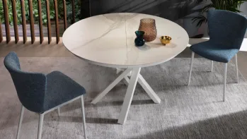 Tavolo allungabile Shangai Round con top in ceramica e base in alluminio verniciato di Riflessi