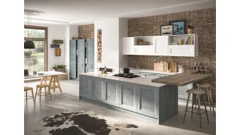 Cucina Classica con penisola Alba in Frassino finitura Denim di Essebi