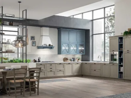 Cucina Classica angolare Eva in Tinta Cemento e Azzurro di Arrex