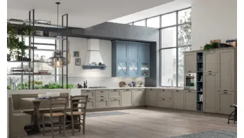 Cucina Classica angolare Eva in Tinta Cemento e Azzurro di Arrex