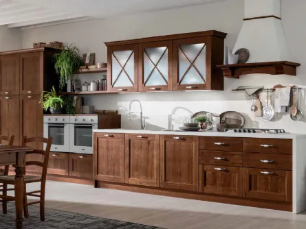 Cucina Classica lineare Eva in legno Tinta Noce di Arrex