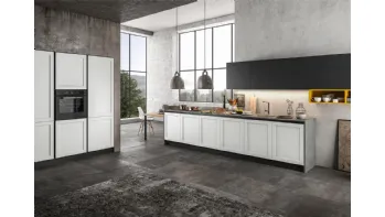 Cucina Classica lineare in Pet opaco Bianco, pensili in laccato Nero e top in laminato Grigio Frame di Arredo3