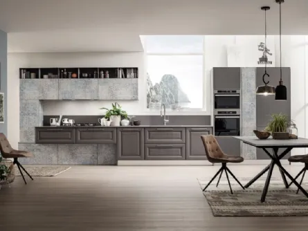 Cucina Classica lineare Lola in Frassino Decapè Antracite e decoro Lab Damasco di Arrex