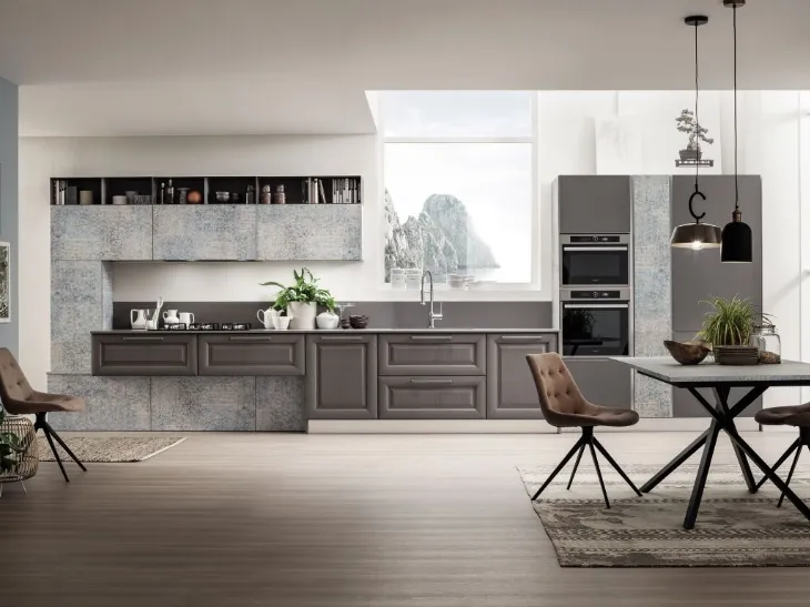 Cucina Classica lineare Lola in Frassino Decapè Antracite e decoro Lab Damasco di Arrex