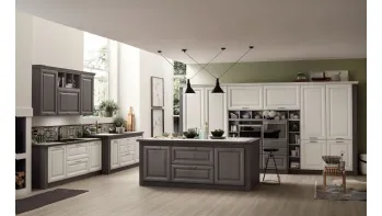 Cucina Classica con isola Lola in Frassino Decapè Ghiaccio e Grigio Antracite di Arrex
