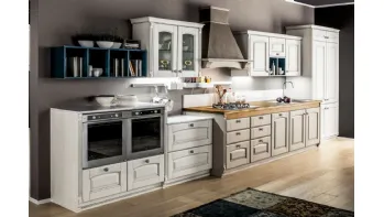 Cucina Classica lineare Magda in legno di Rovere Decapé e laccato Canapa opaco di Arrex
