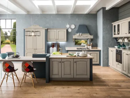 Cucina Classica Magda Decapè Gesso con Isola di Arrex