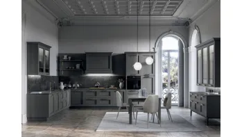 Cucina Classica angolare in laccato opaco Grigio e top in laminam Nero Greco Meg di Arredo3