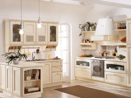 Cucina Classica con penisola Villa d'Este in legno laccato Avorio di Veneta Cucine
