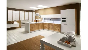 Cucina angolare in Muratura Carola in legno di Rovere naturale e Laccato Bianco lucido di Arrex