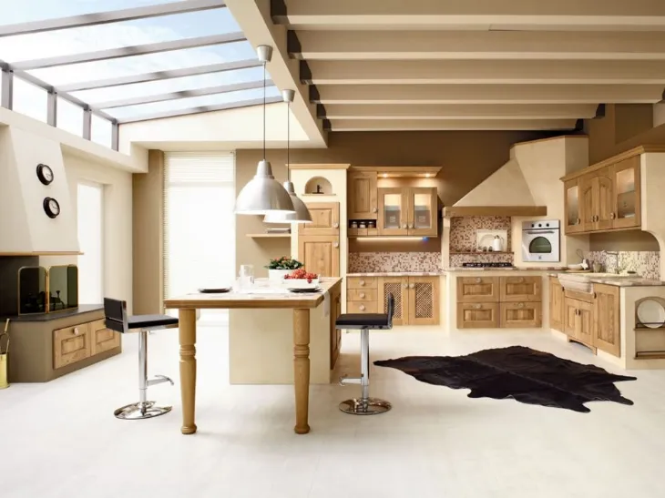 Cucina angolare in Muratura Carola in Rovere Naturale con top in pietra naturale di Arrex