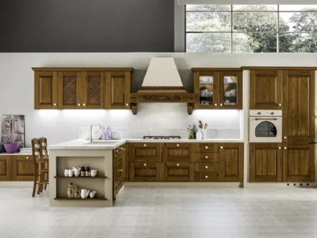 Cucina in Muratura angolare con penisola in legno tinto Noce Nora di Arrex