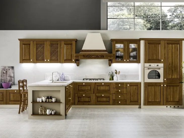 Cucina in Muratura angolare con penisola in legno tinto Noce Nora di Arrex