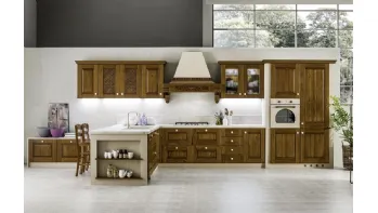 Cucina in Muratura angolare con penisola in legno tinto Noce Nora di Arrex