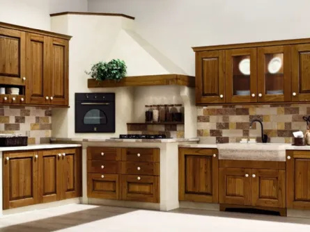 Cucina angolare in Muratura Nora in legno tinta Noce di Arrex