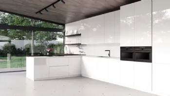 Cucina Moderna angolare con penisola AL 32 Bianca in Vetro di Arrex