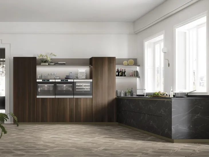 Cucina Moderne AL 32 in HPL effetto Marmo e Eucalipto di Arrex