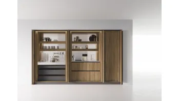 Cucina Moderna lineare Ante Rientranti 01 in noce naturale di Valdesign