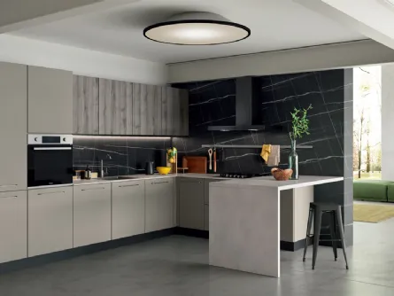 Cucina Moderna ad angolo in laccato opaco e finitura quercia Easy 006 di Ar-due