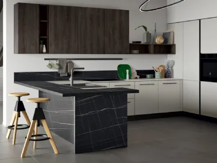 Cucina Moderna con penisola effetto marmo Easy 009 di Ar-due