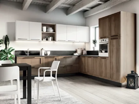 Cucina Moderna ad angolo effetto legno Easy 028 di Ar-due