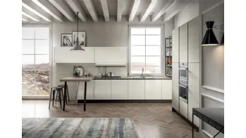 Cucina Moderna in laccato lucido e laminato Rovere Atalanta con penisola Cloe di Arredo3