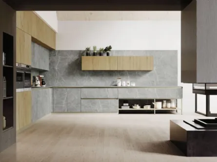 Cucina Moderna angolare AL32 in Gres Pietra e Rovere di Arrex