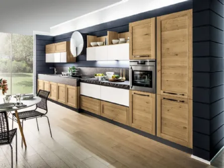 Cucina Moderna lineare Curry in Rovere e laccato Bianco lucido di Arrex