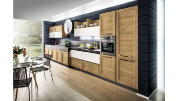 Cucina Moderna lineare Curry in Rovere e laccato Bianco lucido di Arrex