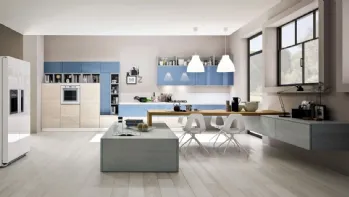 Cucina Moderna lineare Zenzero in Rovere Naturale e laccato lucido Cielo di Arrex