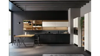 Cucina Moderna lineare Asia in laccato poro aperto Bianco e Nero opaco con top HPL Fenix Nero di Arredo3