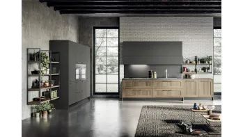 Cucina Moderna lineare in laminato effetto legno e laccato opaco grigio Cloe di Arredo3