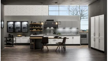 Cucina Moderna con penisola Dallas in PET Zucchero di Arrex
