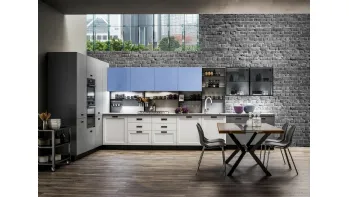 Cucina Moderna lineare Dallas in PET Zucchero Grigio e Timo di Arrex