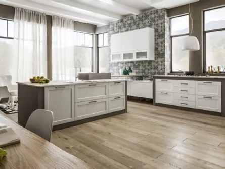 Cucina Moderna con isola Dallas in PET Zucchero di Arrex