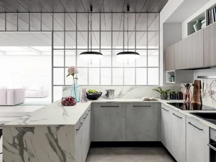 Cucina Moderna effetto cemento con penisola Easy 026 di Ar-due