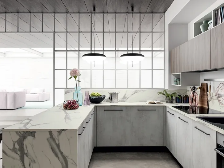 Cucina Moderna effetto cemento con penisola Easy 026 di Ar-due